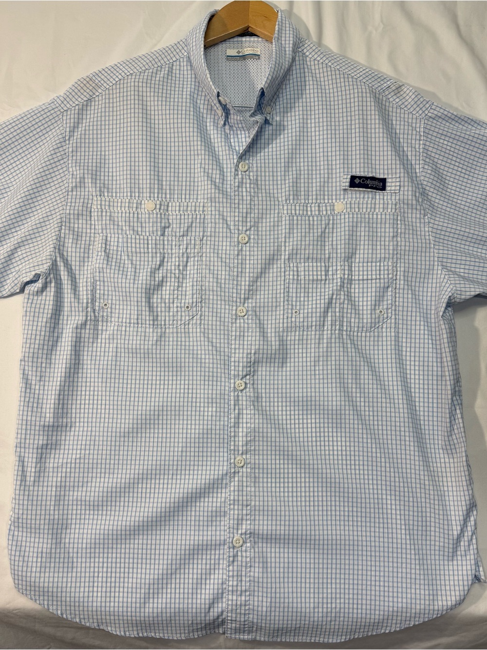 Columbia PFG Super Tamiami Mens Large Fishing Shirt Omni-Shade Blue Plaid